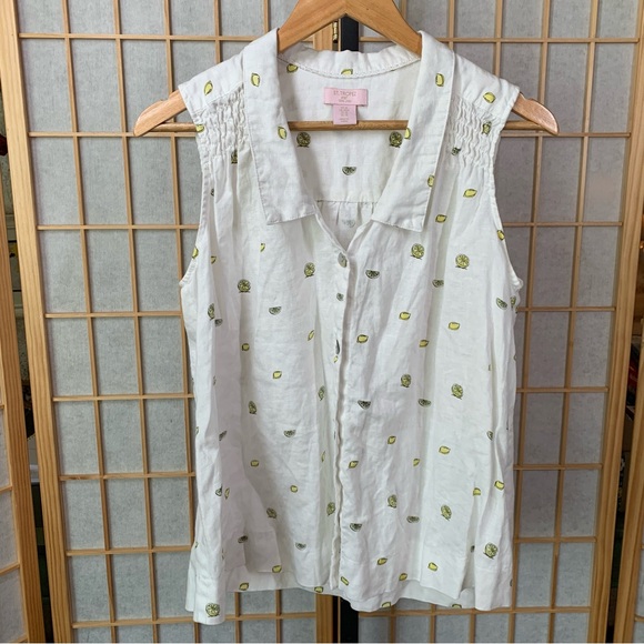 St. Tropez Linen Lemons Sleeveless Top - Picture 1 of 10